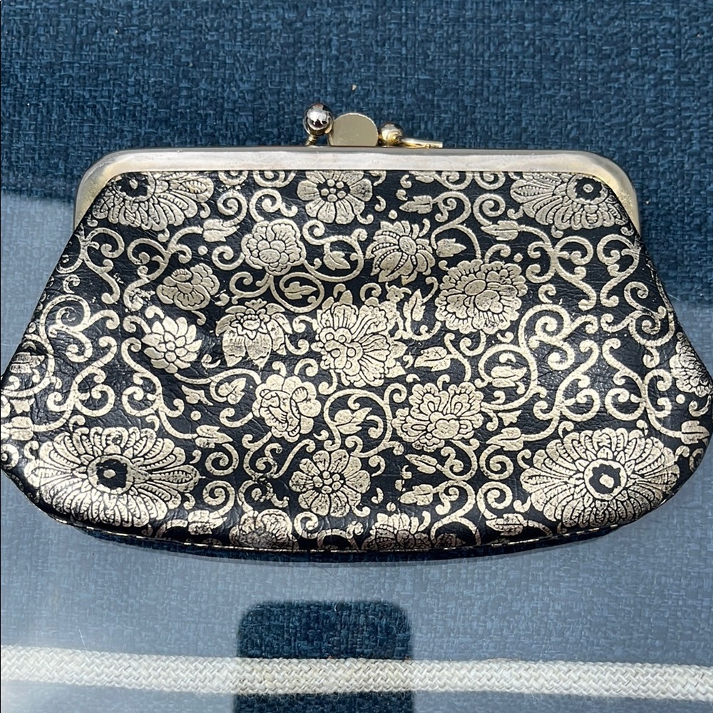 Elegant Black and Gold Floral cars holder genuine leather made in Italy